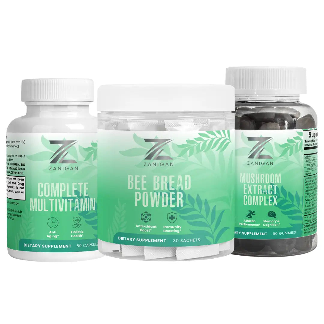 Immune & Vitality Boost Bundle, Bee bread powder, Complete multivitamin, Mushroom complex gummies