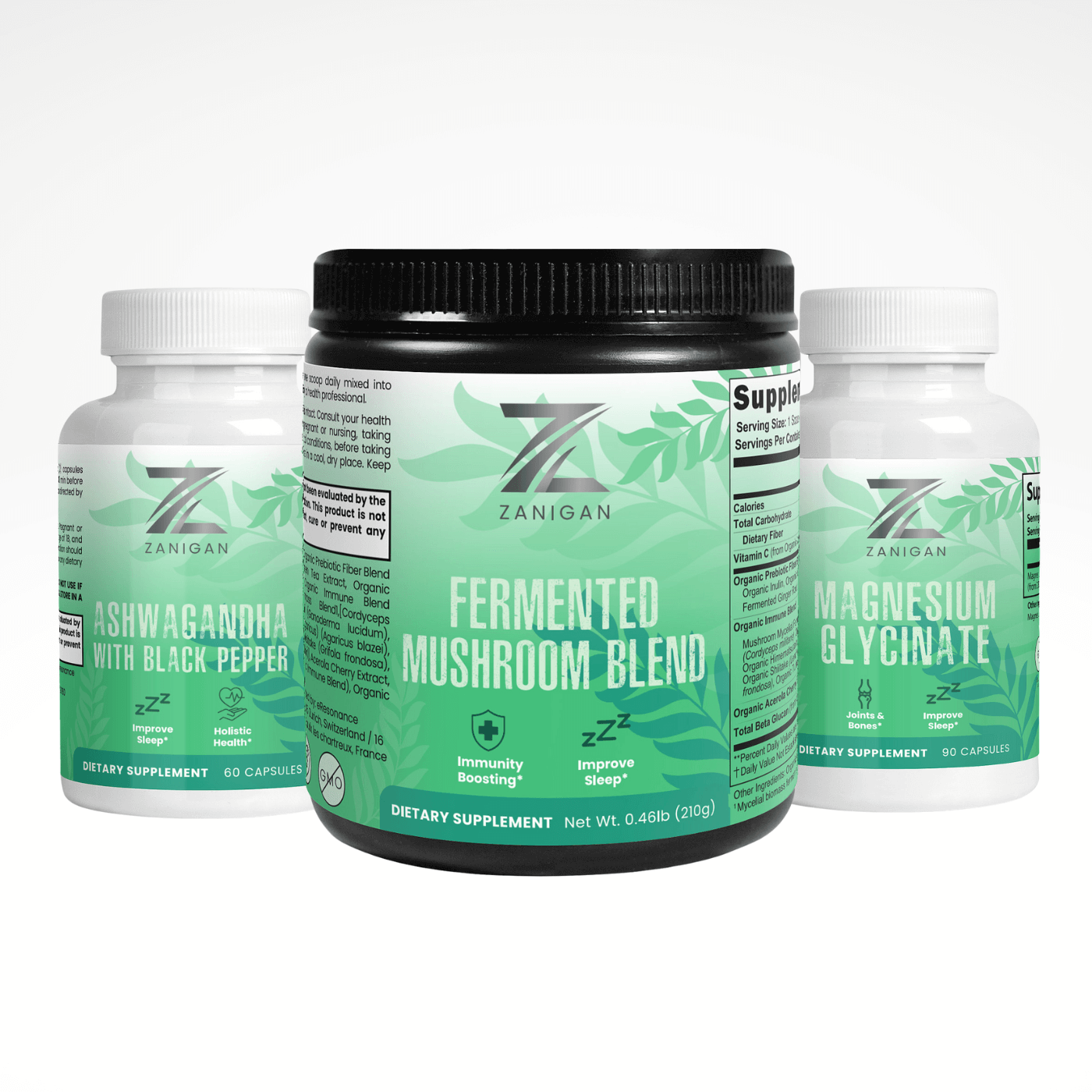 Fermented Mushroom Blend, Ashwagandha, Magnesium Glycinate